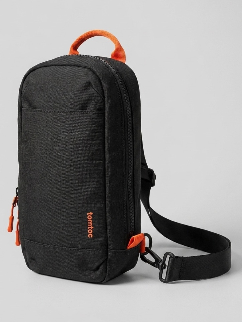 Tomtoc Black Sling Bag with Orange Trim